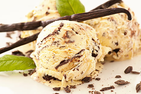 сладолед, топки, шоколад, сладолед, десерт, ванилия, HD тапет HD wallpaper