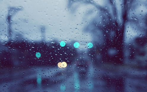光ボケ、都市、ボケ、ガラスの水、雨、 HDデスクトップの壁紙 HD wallpaper