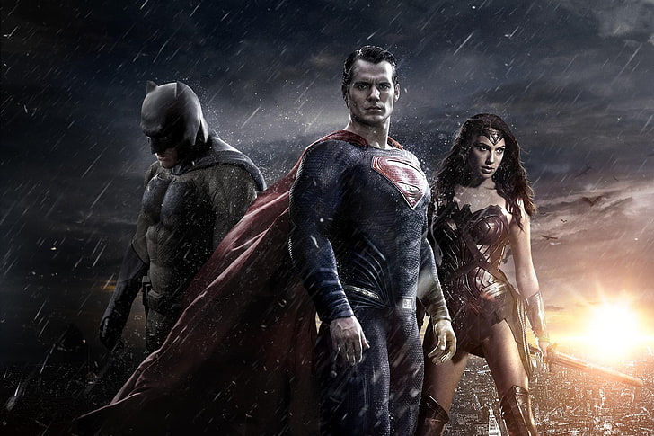 Batman V Superman movie poster, Wonder Woman, Batman, Ben Affleck, Superman, Henry Cavill, Gal Gadot, Batman V Superman: dawn of justice, HD wallpaper