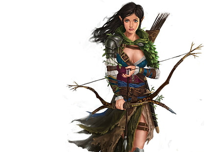 archer, women, fantasy art, bow, fantasy girl, Wood Elves, HD wallpaper HD wallpaper