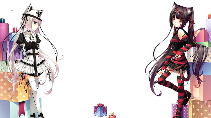 2つの女性のゲームキャラクターの壁紙、nekomimi、ネコパラ、ショコラ（ネコパラ）、バニラ（ネコパラ）、ビジュアルノベル、 HDデスクトップの壁紙