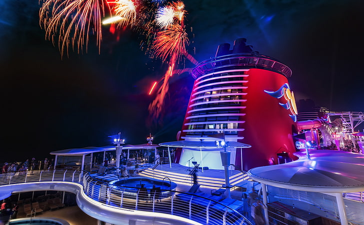 Fireworks On The Disney Cruise, fireworks display, Travel, Other, Ship, Night, Fireworks, Disney, Cruise, HD wallpaper