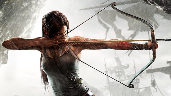 Tomb Raider, pemanah, busur rambut, pemburu, Lara Croft, video game, Wallpaper HD HD wallpaper
