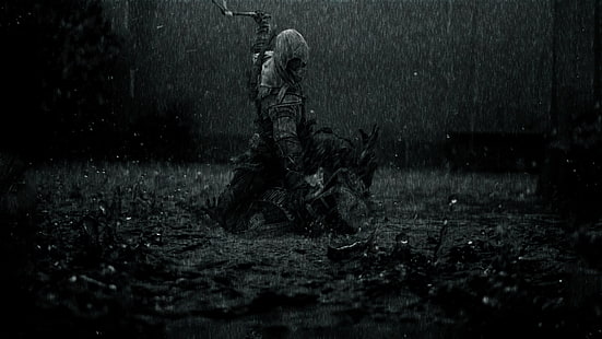 lluvia, oscuro, asesino, credo, asesinos, asesino, el credo de los asesinos, Assassin's Creed 3, Connor, caballero, se levanta, Kenway, Fondo de pantalla HD HD wallpaper