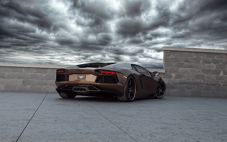 beige Lamborghini Aventador, lamborghini, rabbioso, wheelsandmore, aventador, HD wallpaper