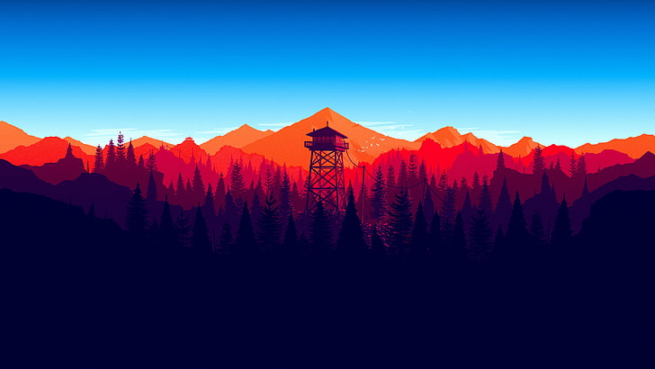 Wald, Feuerwache, Berge, Minimalismus, HD-Hintergrundbild