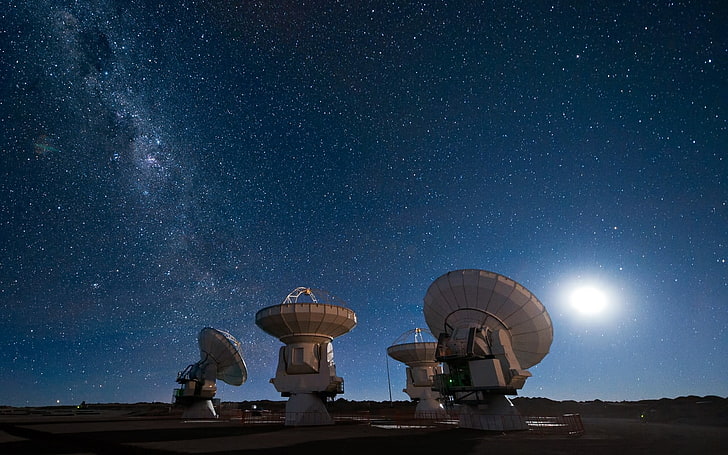 satellite industriale grigio, Via Lattea, spazio, stelle, Sfondo HD