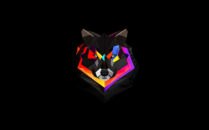 multicolored wolf illustration, geometry, digital art, wolf, simple background, Justin Maller, HD wallpaper