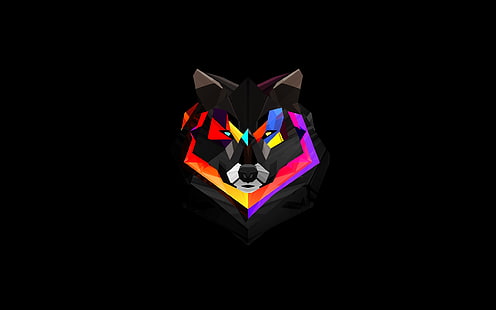 ilustrasi serigala warna-warni, geometri, seni digital, serigala, latar belakang sederhana, Justin Maller, Wallpaper HD HD wallpaper