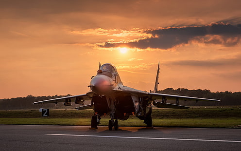 zachód słońca, broń, samolot, MIG-29, Tapety HD HD wallpaper