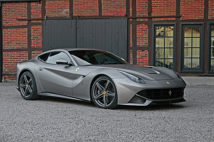 szare Ferrari coupe, supersamochód, Ferrari, srebrny, Berlinetta, F12, ferrari f12, wałek rozrządu, Tapety HD