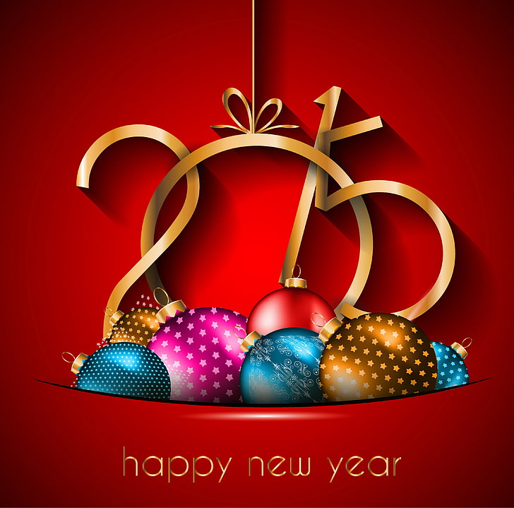 2015 number text, New Year, balls, Happy, 2015, HD wallpaper