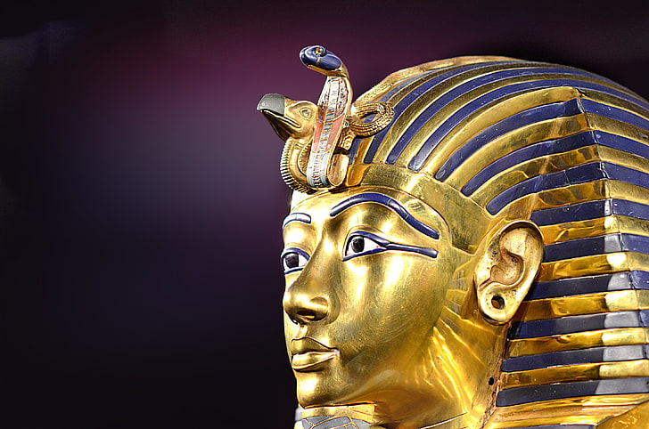 Egipska figura głowy, maska, faraon, Tutanchamon, Egipt, starożytność, Tapety HD
