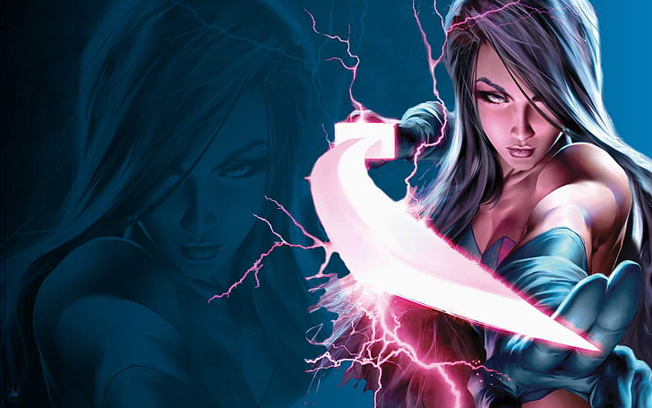 Меч Электричество Psylocke X-Men HD, мультфильм / комикс, меч, х, мужчины, электричество, Псайлок, HD обои