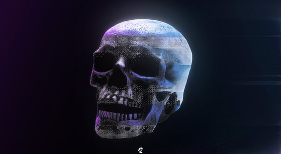 Glitch Art Style Skull, Aero, Creative, art, glitch, glitch art, games, watch, dogs, watch dogs 2, bitmap, 8-bit, abstract, colorful, blue, purple, skull, Fondo de pantalla HD HD wallpaper