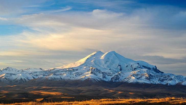 ロシア、エルブラス山、エルブラス山、頂上、ピーク、空、雲、風景、山、コーカサス山脈、雪、 HDデスクトップの壁紙