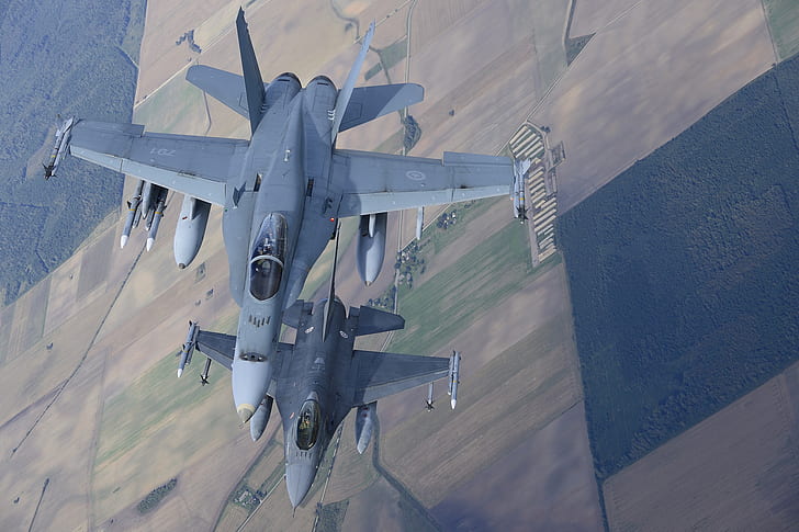 Jet Fighters, Jet Fighter, Aircraft, General Dynamics F-16 Fighting Falcon, McDonnell Douglas CF-18 Hornet, Warplane, HD wallpaper