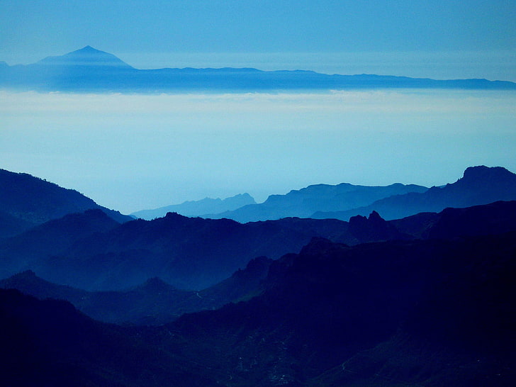montañas, paisaje, naturaleza, niebla, azul, montañas, Fondo de pantalla HD
