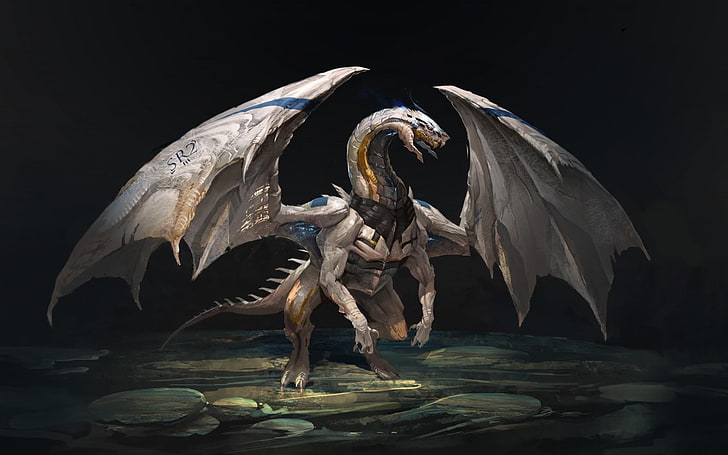 ilustração de dragão cinza, dragão, Mass Effect, Normandia SR-2, HD papel de parede