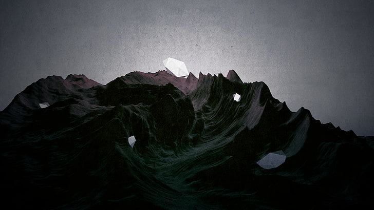 montagne nere, minimalismo, arte digitale, scuro, astratto, Sfondo HD
