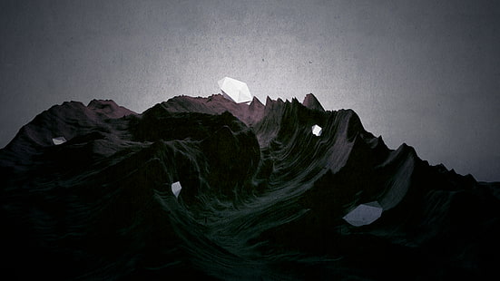 الجبال السوداء ، بساطتها ، الفن الرقمي ، الظلام ، التجريدي، خلفية HD HD wallpaper