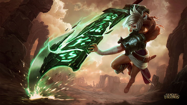 League of Legends-Charakter mit grünem Schwert, League of Legends, Riven, HD-Hintergrundbild