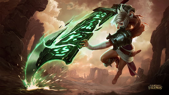 League of Legends personaje sosteniendo espada verde, League of Legends, Riven, Fondo de pantalla HD HD wallpaper