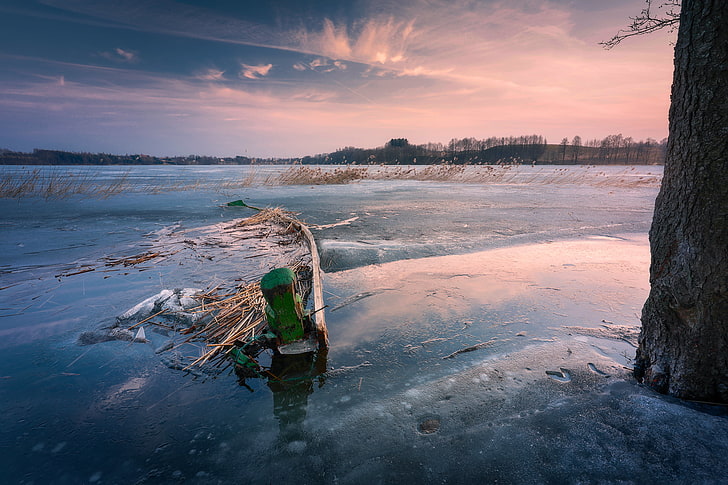 ice, frozen lake, winter, nature, HD wallpaper
