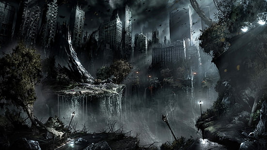 guerra negro oscuro noche destrucción apocalipsis fantasía arte ciencia ficción ciudades 1920x1080 wallpape Abstract Fantasy HD Art, Black, war, Fondo de pantalla HD HD wallpaper