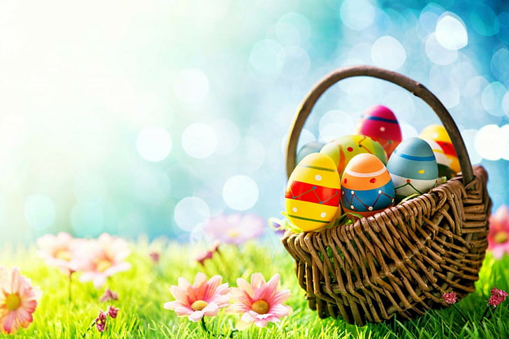 Великденски яйца в кошница, Великденски яйца в кошница, HD тапет