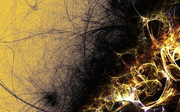 schwarze und gelbe abstrakte Tapete, Oberfläche, Schatten, Rauch, Klumpen, hell, HD-Hintergrundbild