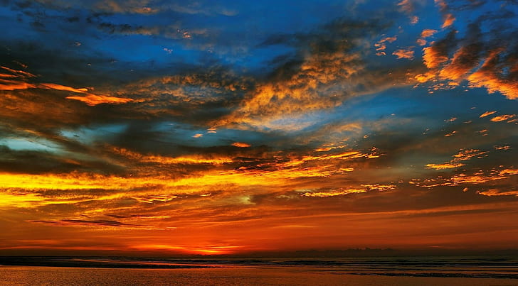 amanecer-rojo-mar-paisajes-naturaleza, Fond d'écran HD