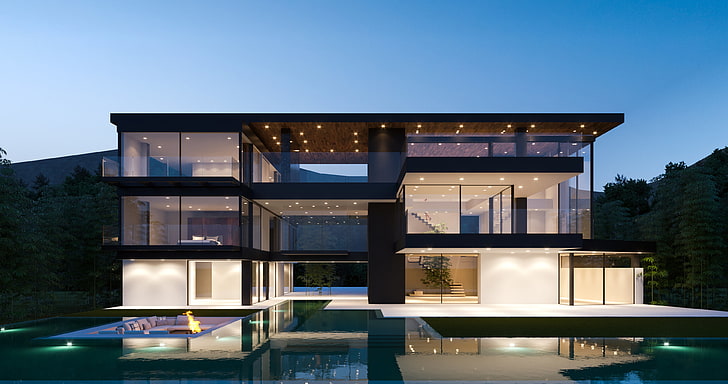 rumah, modern, rumah besar, arsitektur, Wallpaper HD