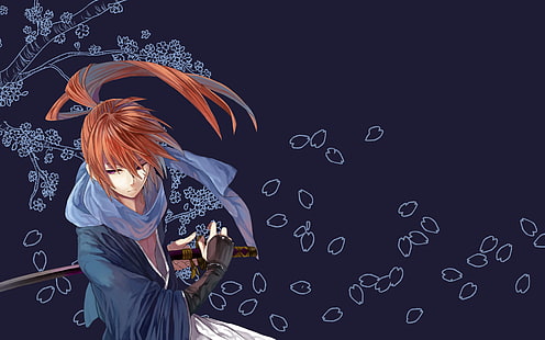 Himura Kenshin, anime, Rurouni Kenshin, kızıl saçlı, katana, HD masaüstü duvar kağıdı HD wallpaper
