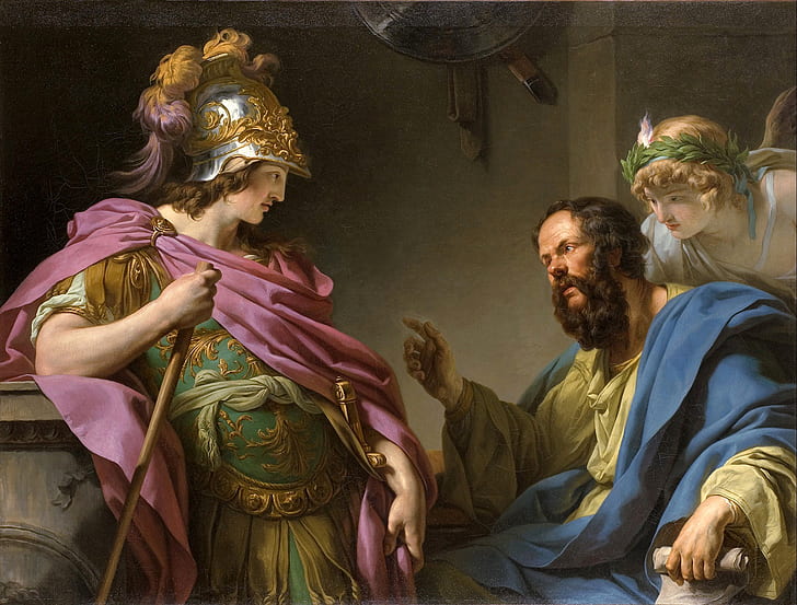 François-André Vincent, Alcibades being taught by Socrates, classic art, painting, HD wallpaper