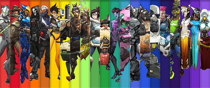 game characters wallpaper, Video Game, Overwatch, Bastion (Overwatch), D.Va (Overwatch), Genji (Overwatch), Genji Shimada, Hanzo (Overwatch), Hanzo Shimada, Junkrat (Overwatch), Lúcio (Overwatch), McCree (Overwatch), Mei (Overwatch), Mercy (Overwatch), Pharah (Overwatch), Reaper (Overwatch), Reinhardt (Overwatch), Roadhog (Overwatch), Soldier: 76 (Overwatch), Symmetra (Overwatch), Torbjörn (Overwatch), Tracer (Overwatch), Widowmaker (Overwatch), Winston (Overwatch), Zarya (Overwatch), Zenyatta (Overwatch), HD wallpaper HD wallpaper