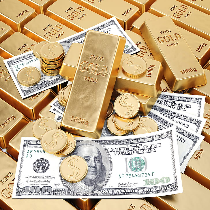 oro, soldi, dollari, Sfondo HD