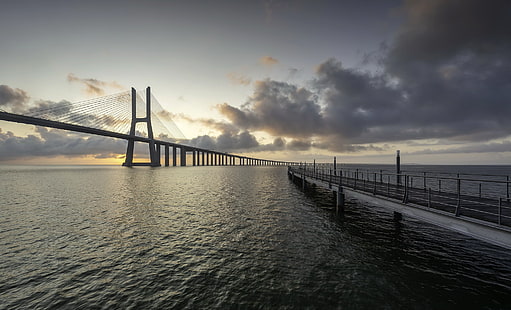 Португалия, Лиссабон, река Тежу, мост Васко да Гама, HD обои HD wallpaper