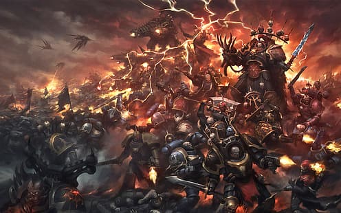  Warhammer 40,000, Games Workshop, Space Marine, space marines, Ultramarines, Chaos, Chaos Space Marine, Chaos Space Marines, Abbadon, HD wallpaper HD wallpaper