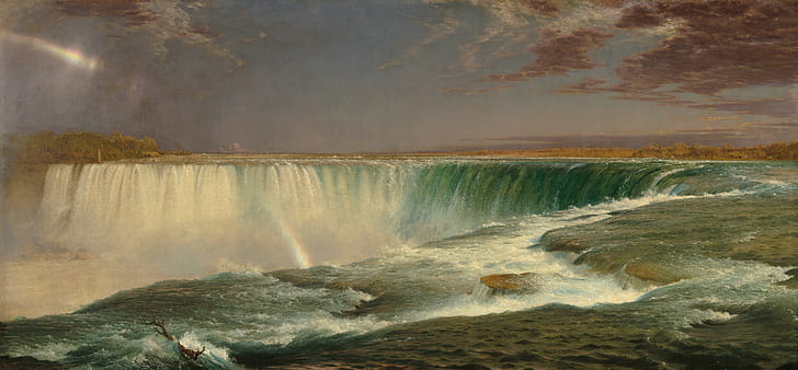 Frederic Edwin Church, landscape, painting, classic art, waterfall, palm trees, traditional art, HD wallpaper