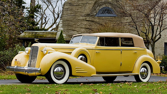 sedán convertible amarillo clásico, coche de época, amarillo, hermoso, naturaleza, Fondo de pantalla HD HD wallpaper