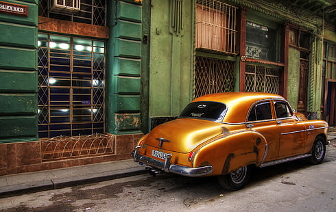 rétro, rue, Windows, maison, voiture, Cuba, La Havane, Fond d'écran HD HD wallpaper