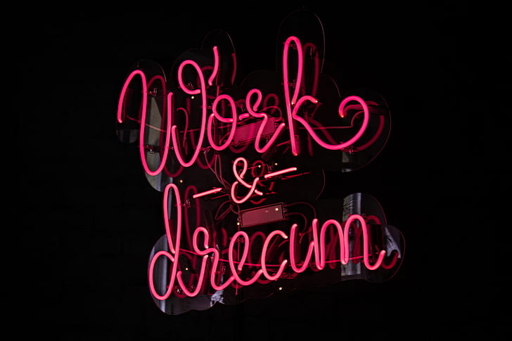trabalho, sonho, neon, inscrição, luzes, HD papel de parede