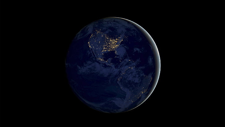 monde, terre, espace, sombre, nuit, lumières, planète, photographie, photographie de l'espace, objet astronomique, nocturne, globe, sphère, obscurité, Fond d'écran HD