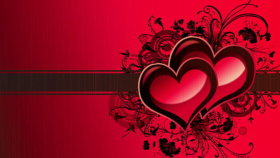 Love, Heart, Red Background, Romance, red and black hearts illustration, love, heart, red background, romance, HD wallpaper HD wallpaper
