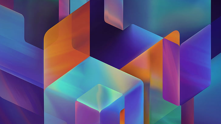 blue and purple digital art, android, 4k, 5k wallpaper, HD, samsung, cubes, background, HD wallpaper