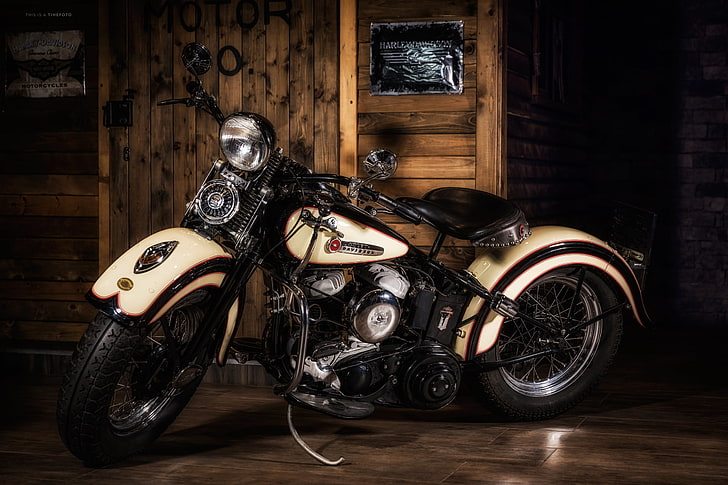 weißes und schwarzes Kreuzermotorrad, Harley Davidson, Motorrad, Art, HD-Hintergrundbild
