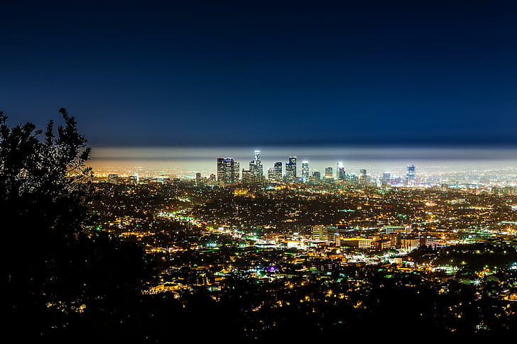 夜、ライト、ビュー、都市、夜、自然、風景のロサンゼルスの素晴らしい景色、 HDデスクトップの壁紙