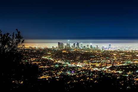 Фантастический вид на Лос-Анджелес ночью, огни, вид, город, ночь, природа и пейзажи, HD обои HD wallpaper