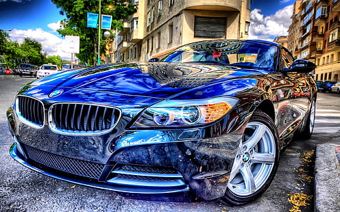 auto BMW nera, BMW, tonemapping, HDR, auto, auto blu, Sfondo HD HD wallpaper
